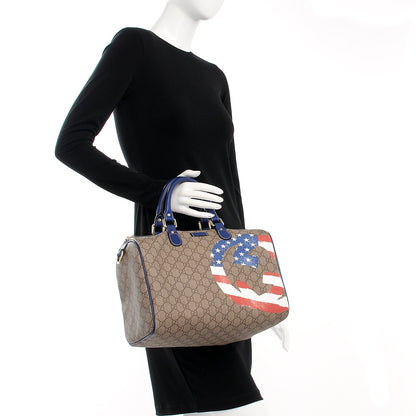 Gucci GG Plus Monogram Medium Boston USA Flag Unicef Duffle Blue 2 of 7