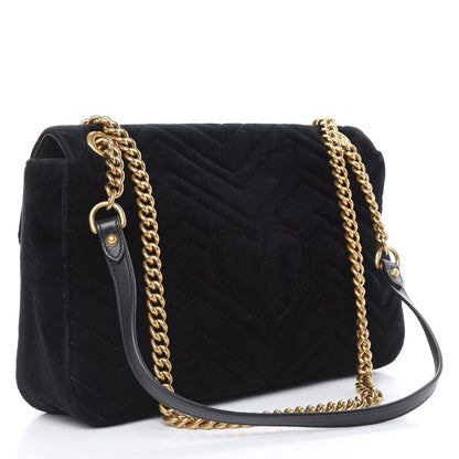Gucci Velvet Matelasse Dragon Embroidered Medium GG Marmont Shoulder Bag Black 3 of 13