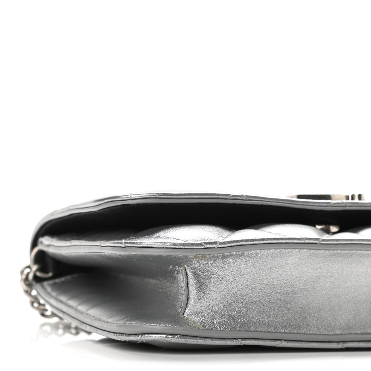 Metallic Calfskin Quilted Touch B Wallet On Chain Silver