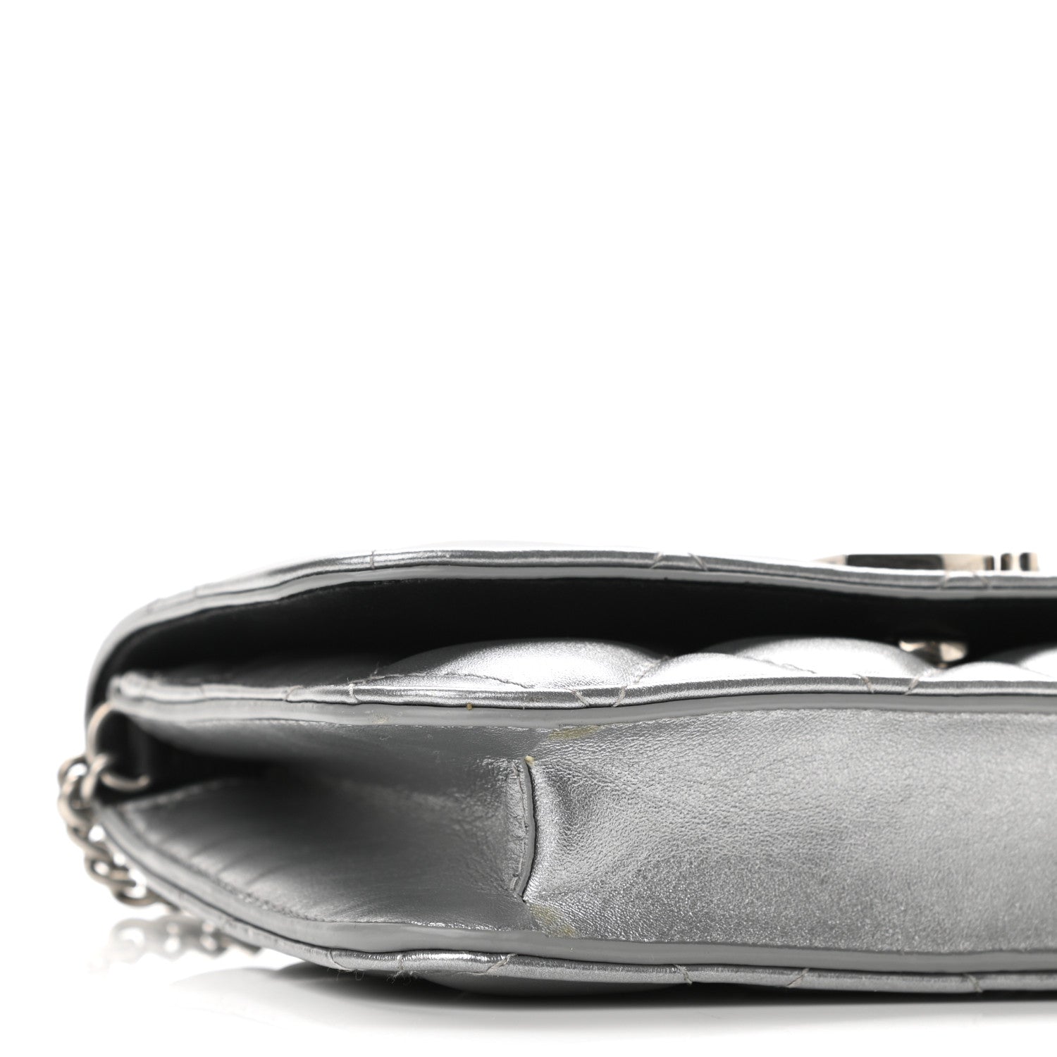 Balenciaga Metallic Calfskin Quilted Touch B Wallet On Chain Silver 8 of 9