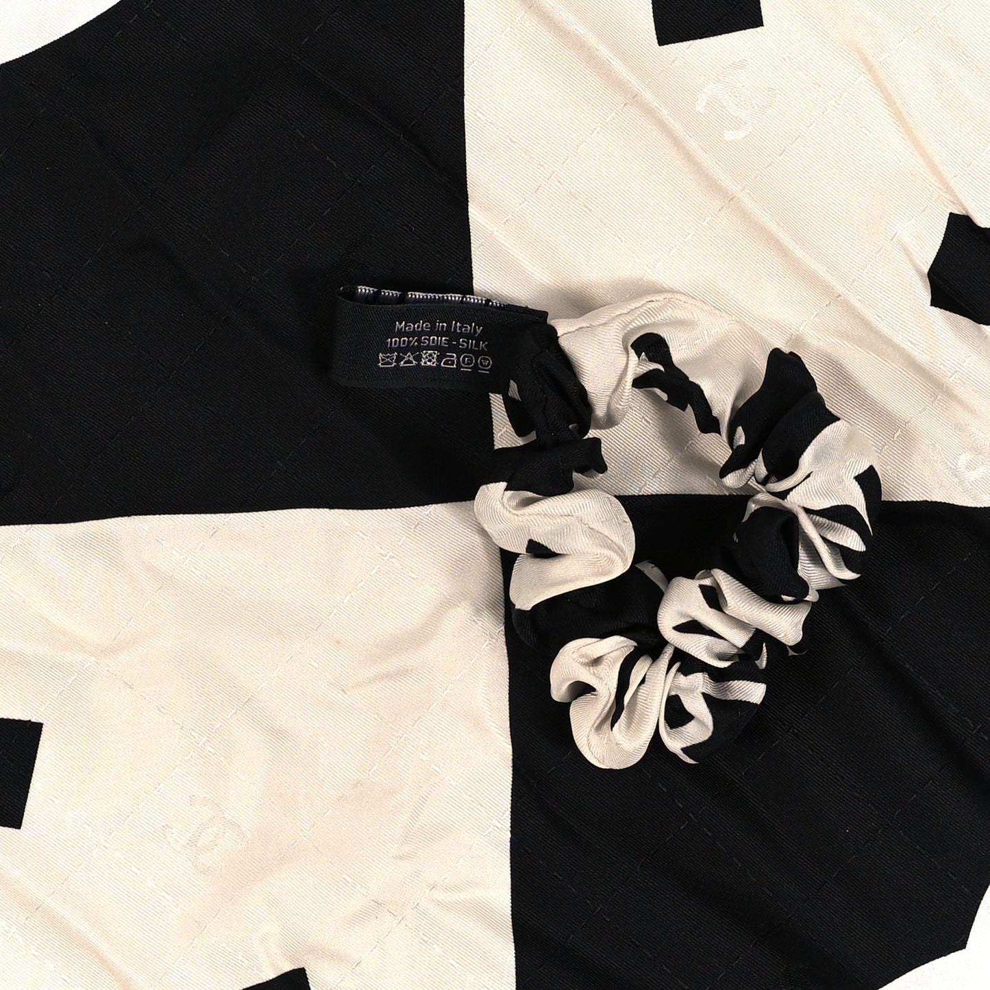 Silk Twill Hair Scarf Ecru Black White