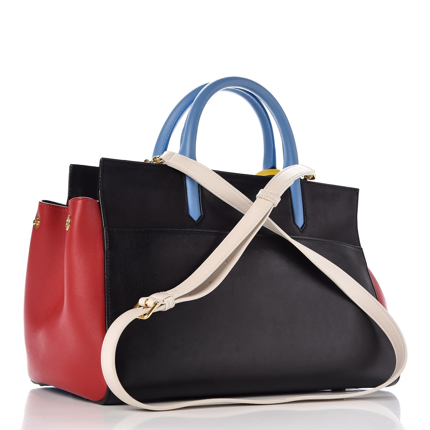 Saint Laurent Calfskin Small Cabas Rive Gauche Bag Black Red Yellow White 3 of 14