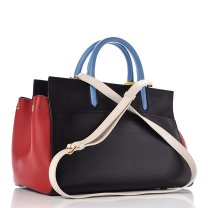 Saint Laurent Calfskin Small Cabas Rive Gauche Bag Black Red Yellow White 3 of 14