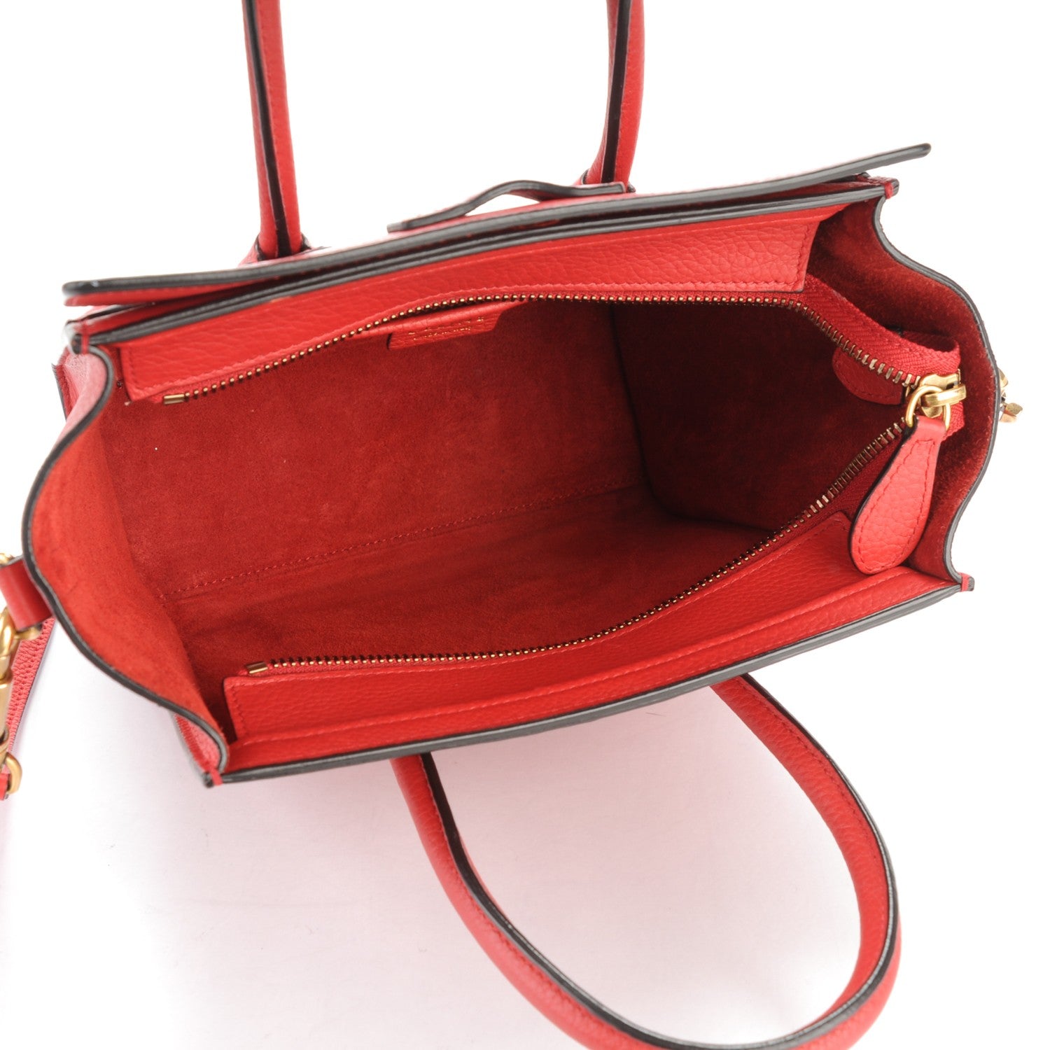 Celine Drummed Calfskin Nano Luggage Coquelicot 5 of 8