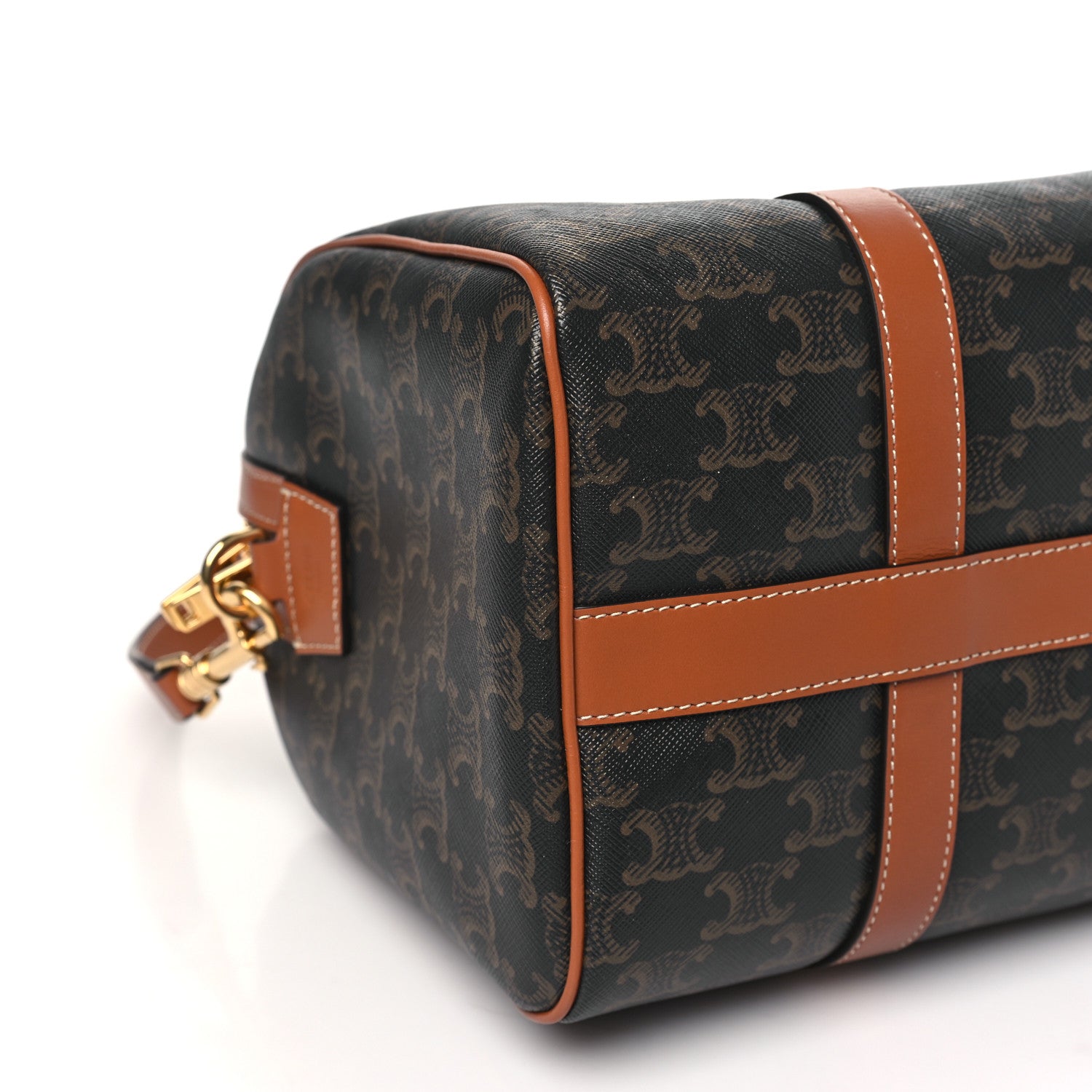 Celine Triomphe Canvas Calfskin Boston Bag Tan 10 of 11