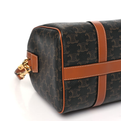 Celine Triomphe Canvas Calfskin Boston Bag Tan 10 of 11
