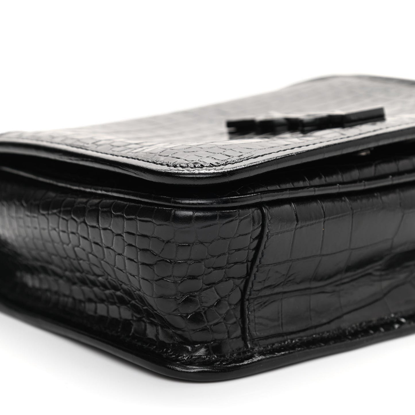 Crocodile Embossed Lambskin Matelasse Monogram Niki Chain Wallet Black