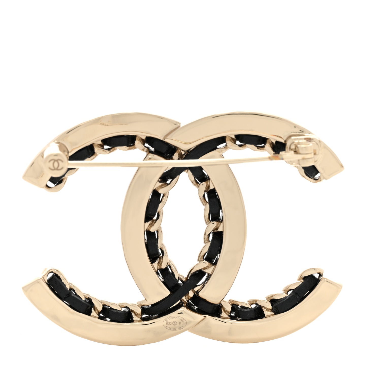 Lambskin Chain CC Chain Brooch Black Gold