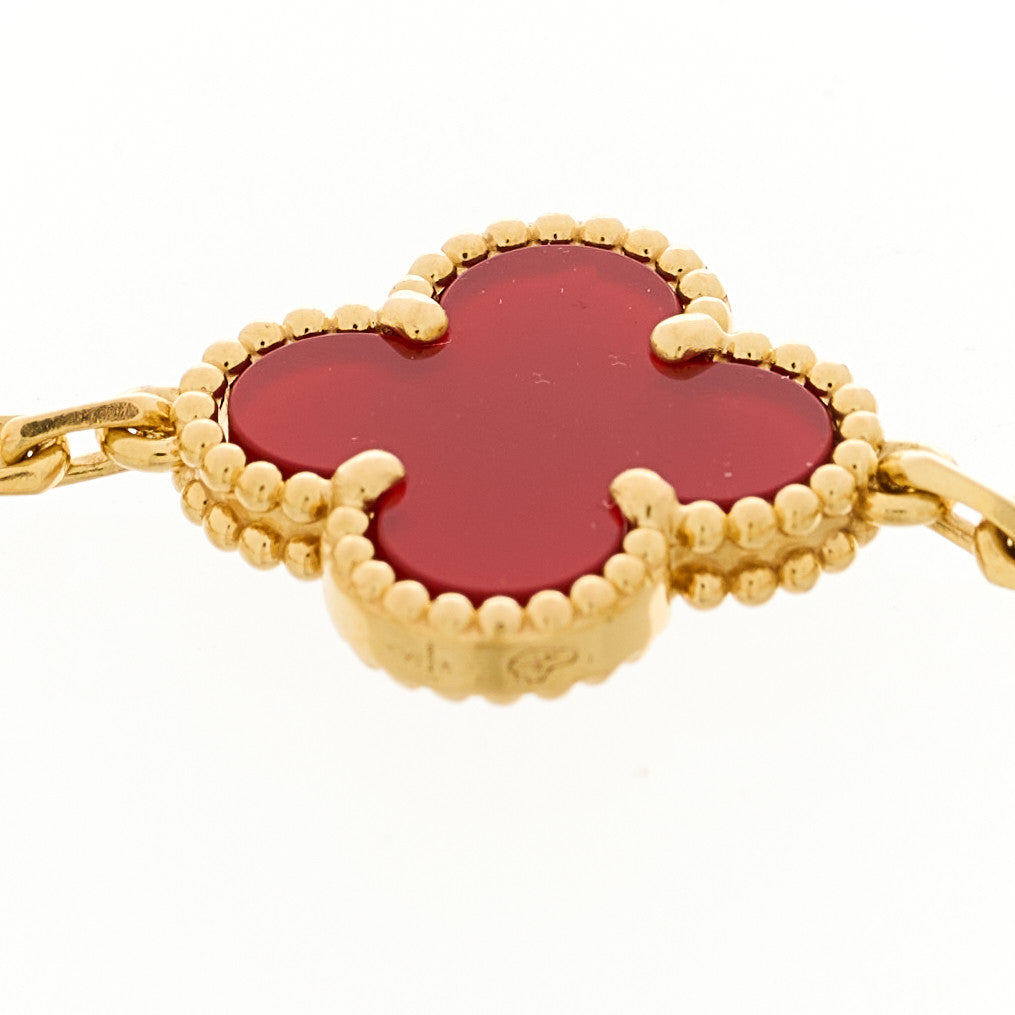 Van Cleef & Arpels 18K Yellow Gold Carnelian 5 Motifs Vintage Alhambra Bracelet 3 of 4