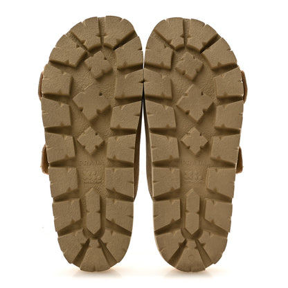 Prada Suede Metal Triangle Logo Womens Double Buckle 20mm Slide Sandals 36.5 Ecru 6 of 10