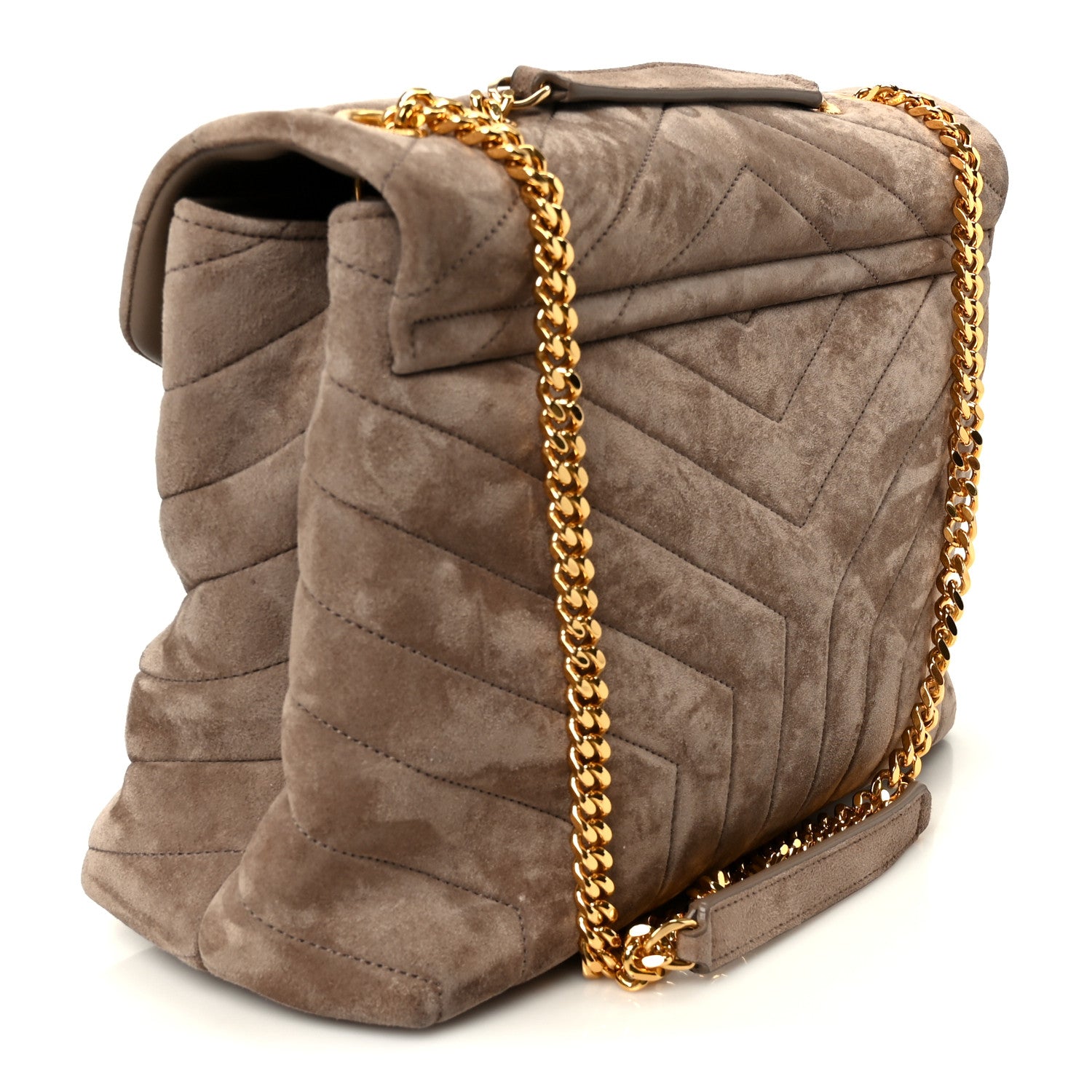 Saint Laurent Suede Y Quilted Monogram Medium Loulou Chain Satchel Taupe 3 of 11