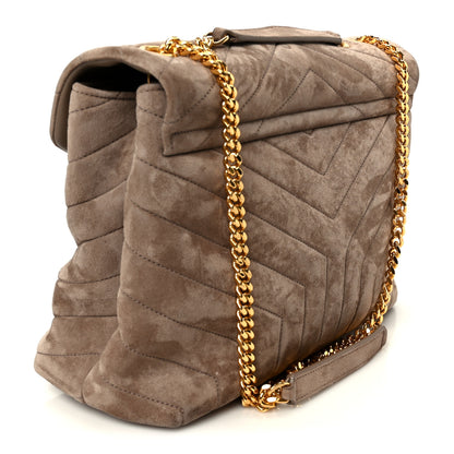Saint Laurent Suede Y Quilted Monogram Medium Loulou Chain Satchel Taupe 3 of 11