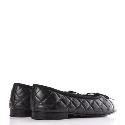 Chanel Aged Calfskin Quilted CC Cap Toe Ballerina Flats 40 Black 4 of 15