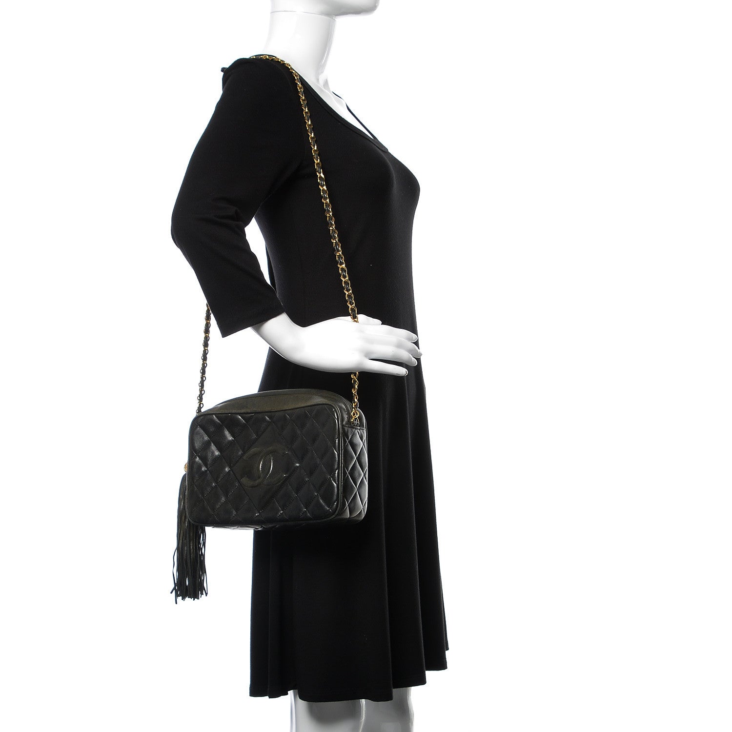 Chanel Lambskin Quilted CC Tassel Camera Case Black 2 of 16