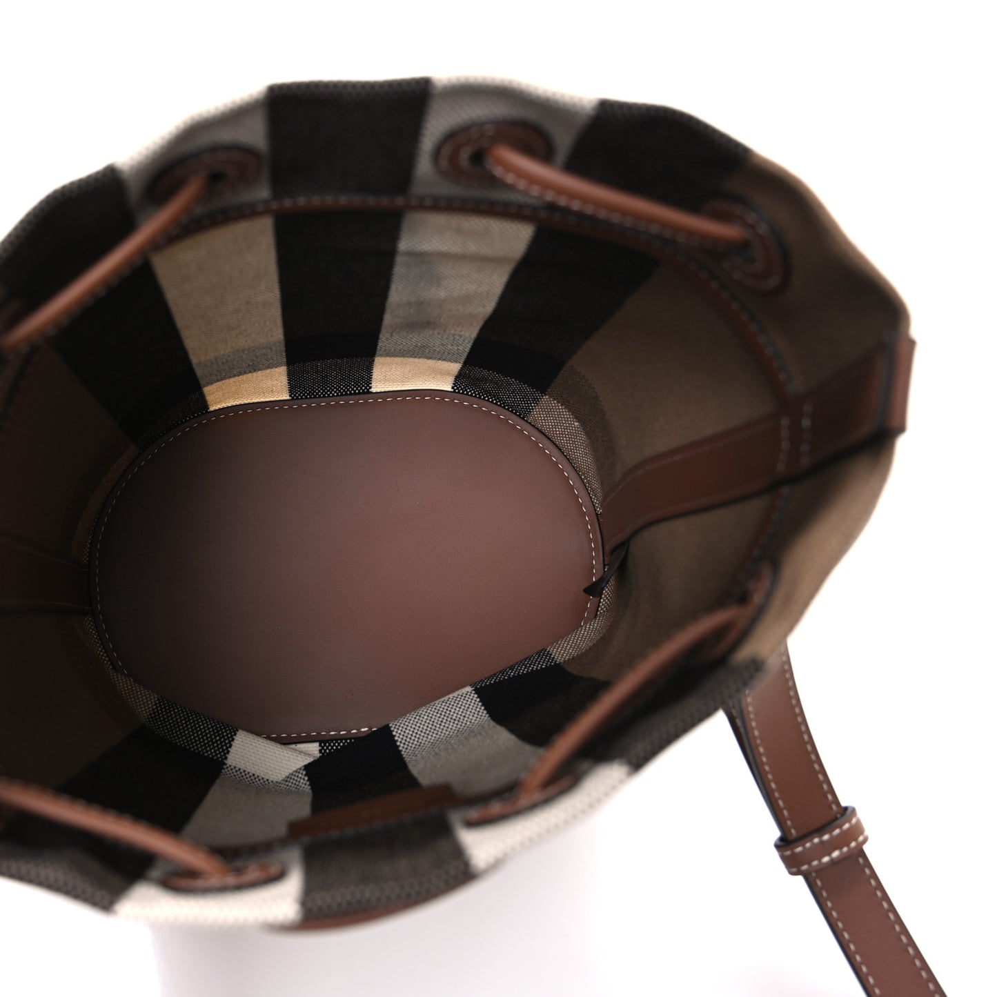 Giant Check Canvas Small Bucket Bag Taupe Brown