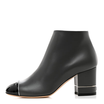 Chanel Calfskin Patent CC Cap Toe Ankle Booties 36 Grey Black 1 of 9