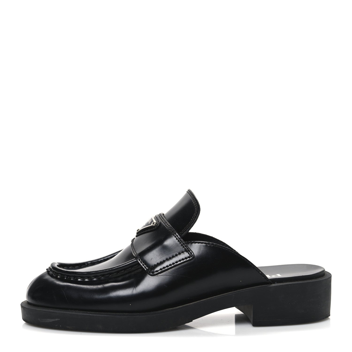 Prada Spazzolato Triangle 40mm Loafer Mules 37.5  Black 1 of 10