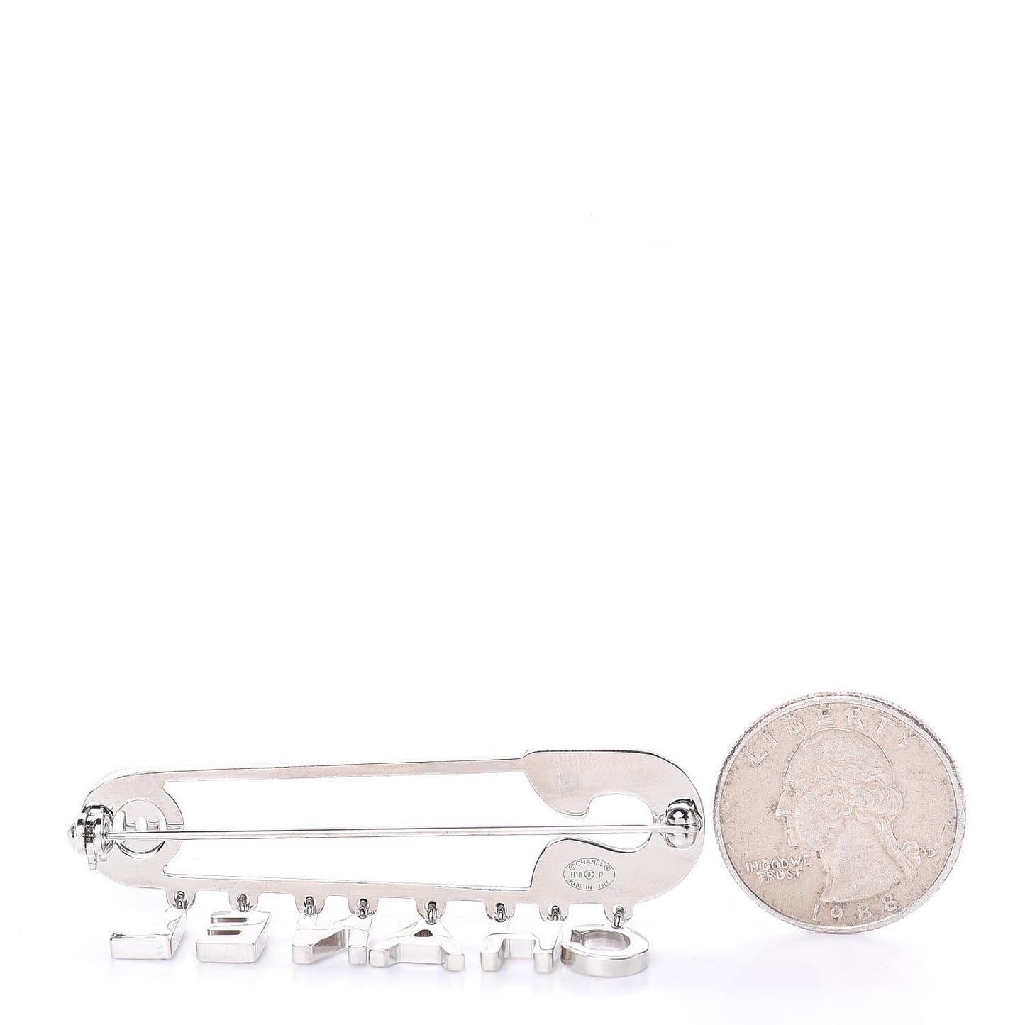 Crystal Safety Pin Brooch Silver