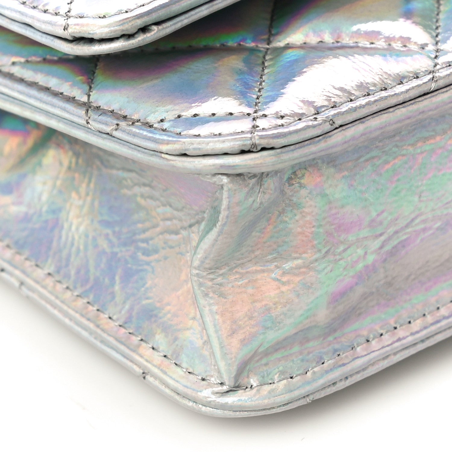 Chanel Iridescent Goatskin Quilted Wallet On Chain WOC Silver 10 of 11