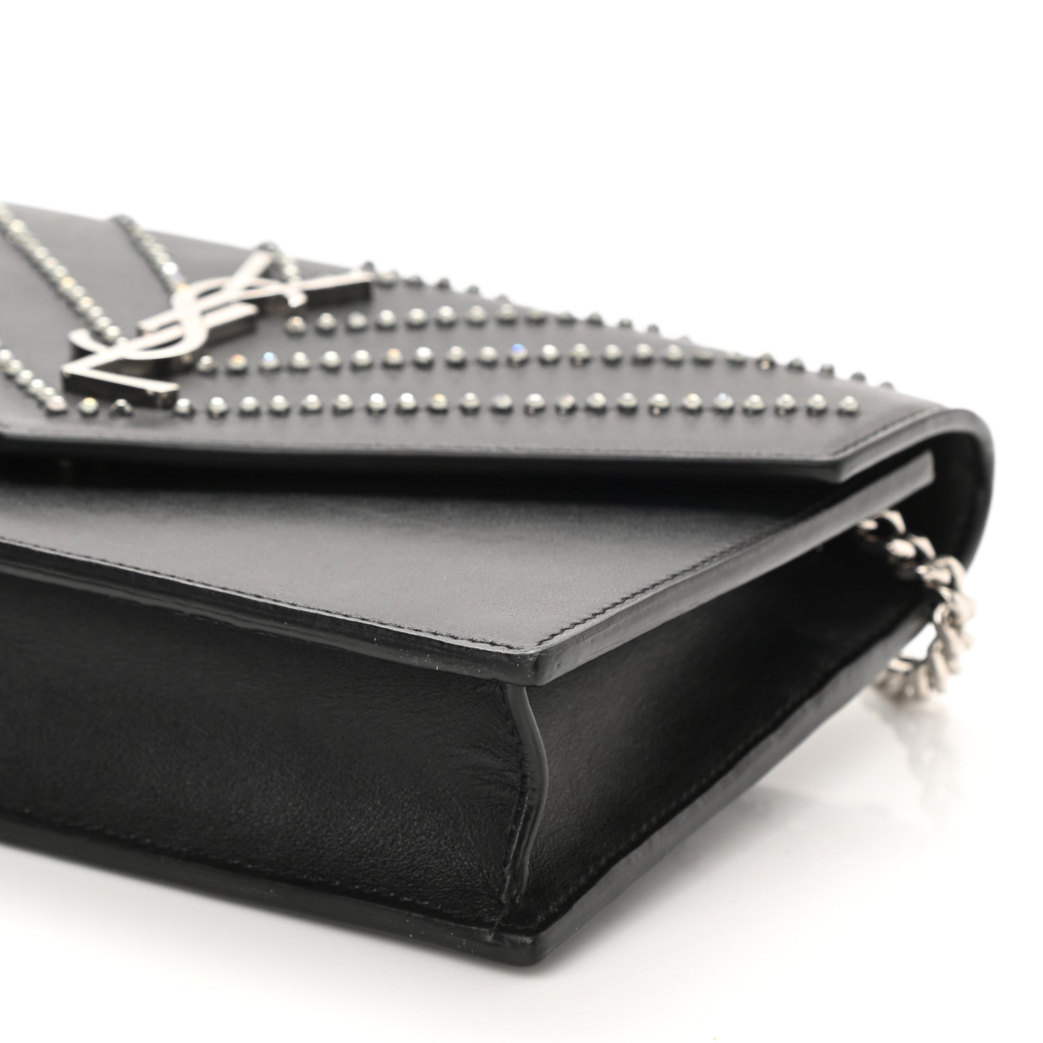 Saint Laurent Calfskin Studded Monogram Envelope Chain Wallet Black 9 of 9
