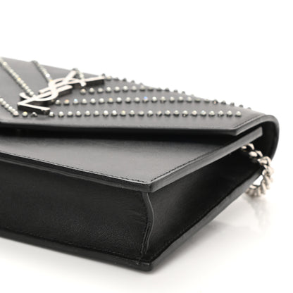 Saint Laurent Calfskin Studded Monogram Envelope Chain Wallet Black 9 of 9