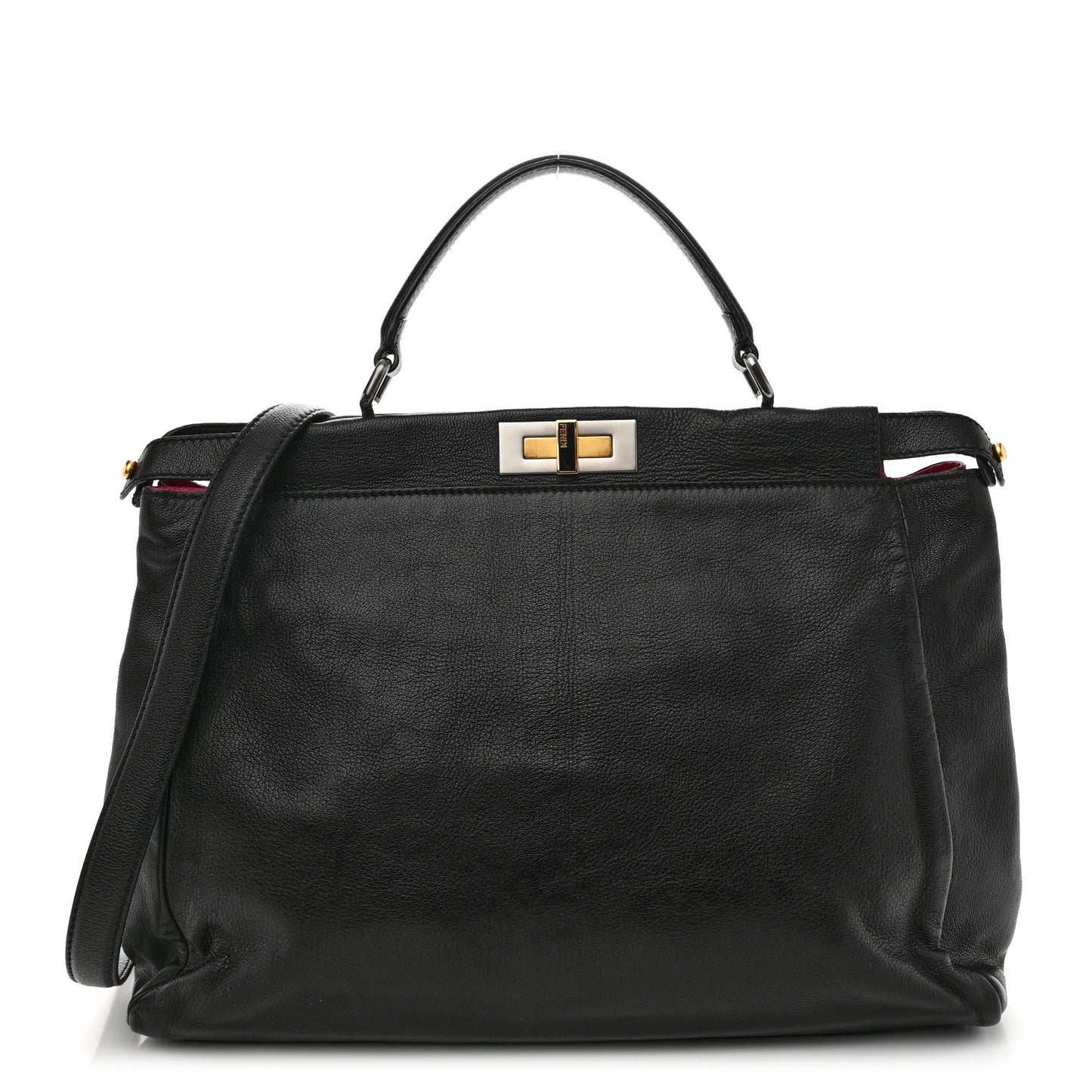 Goatskin Large Peekaboo Iconic Satchel Black Lampone