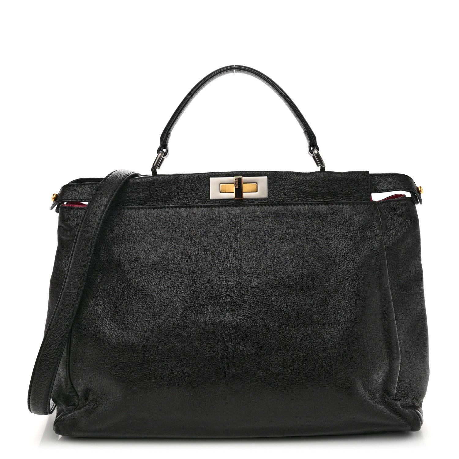 Fendi Goatskin Large Peekaboo Iconic Satchel Black Lampone 1 of 10