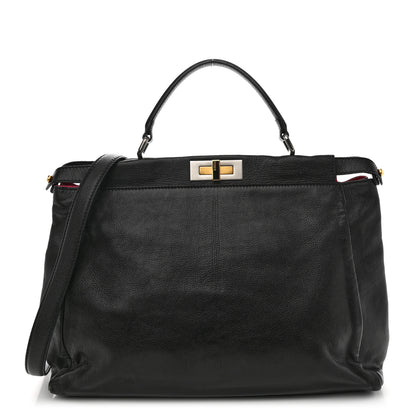 Fendi Goatskin Large Peekaboo Iconic Satchel Black Lampone 1 of 10