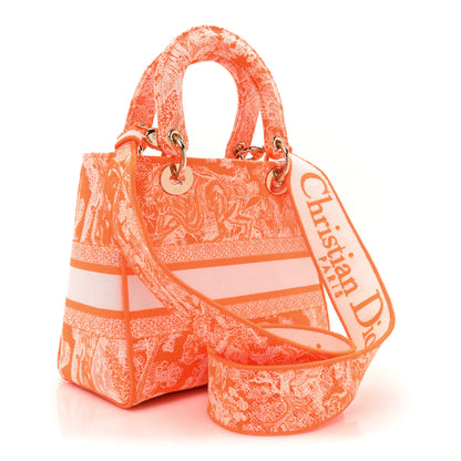 Christian Dior Canvas Toile De Jouy Reverse Embroidered Medium Lady D-Lite Fluorescent Orange 3 of 8