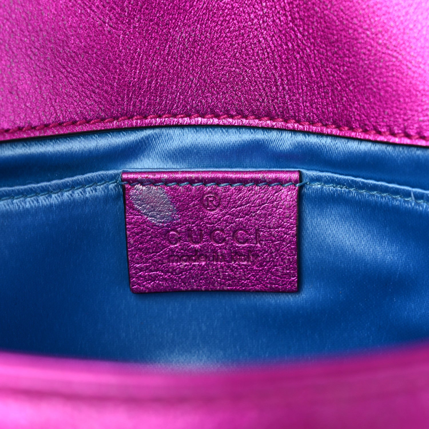 Gucci Metallic Calfskin Matelasse Mini GG Marmont Shoulder Bag Fuchsia 6 of 13