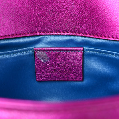 Gucci Metallic Calfskin Matelasse Mini GG Marmont Shoulder Bag Fuchsia 6 of 13