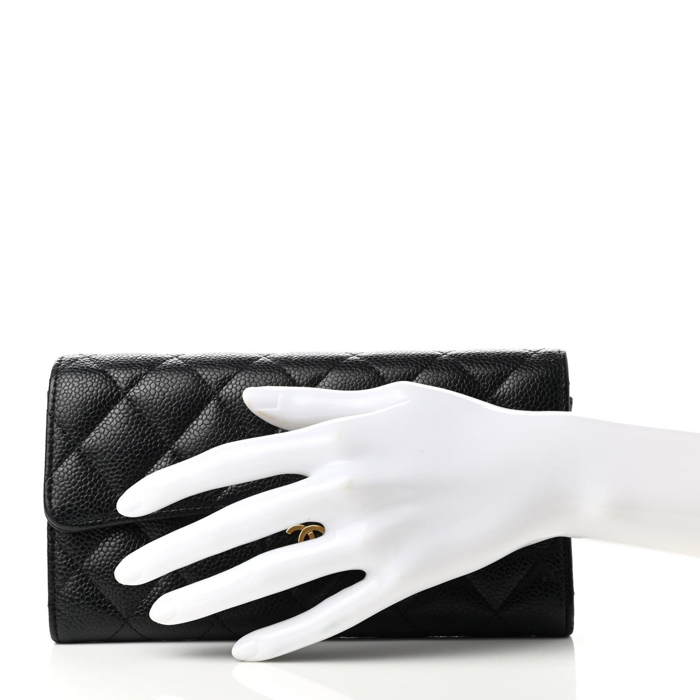 Caviar Quilted Large Gusset Flap Wallet Black