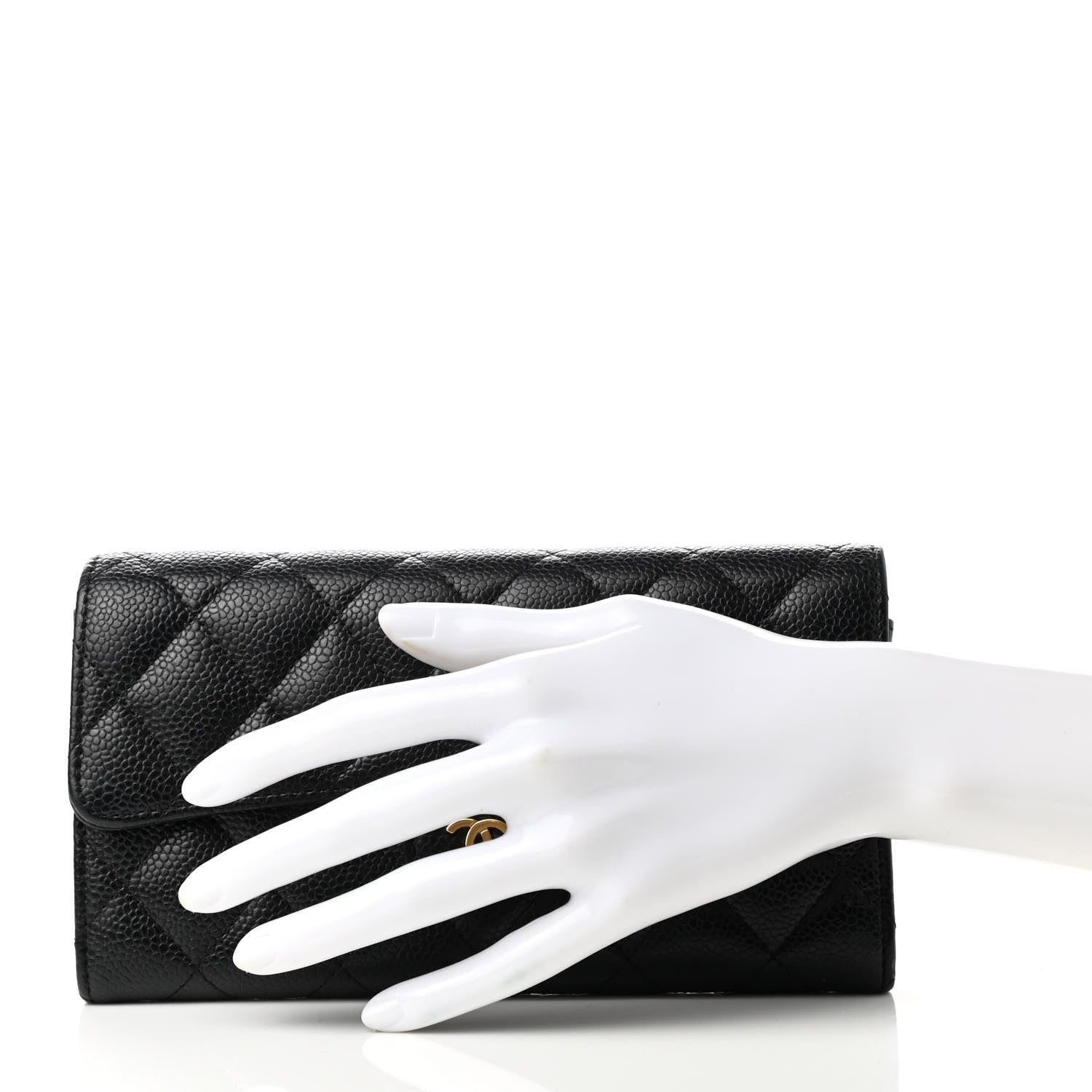 Chanel Caviar Quilted Large Gusset Flap Wallet Black 2 of 9