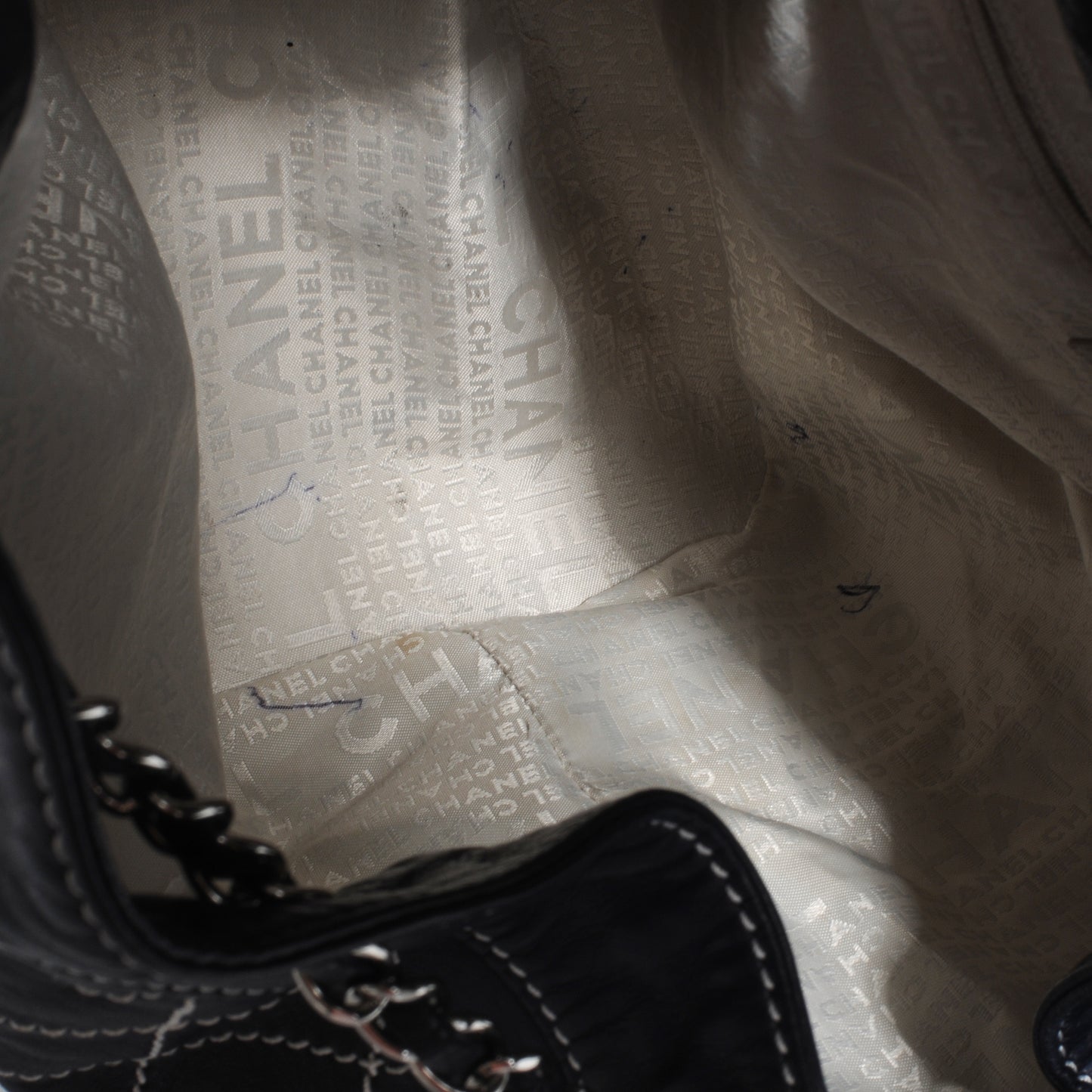 Leather Contrast Stitch Drawstring Tote Navy