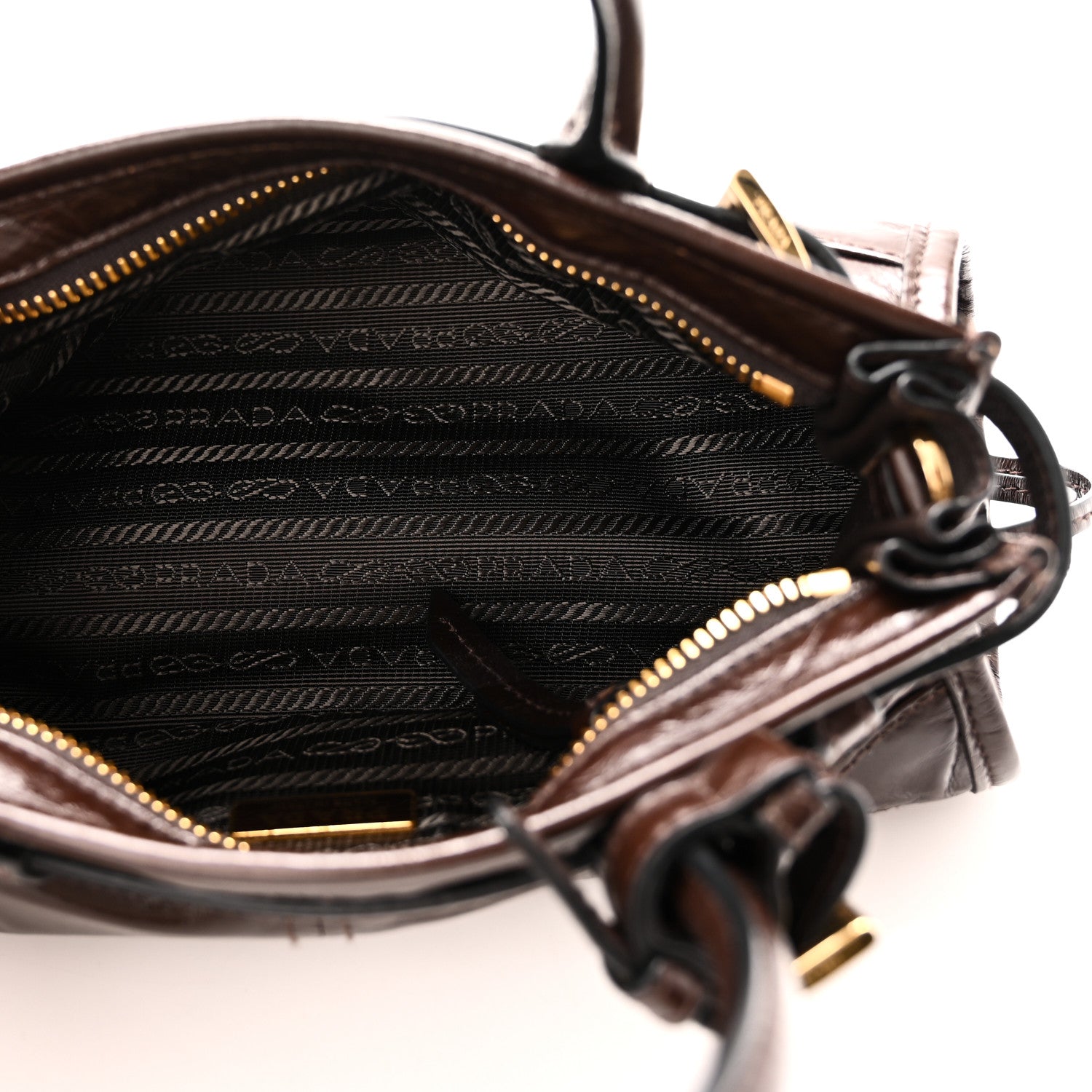 Prada Glossy Calfskin Triangle Mini Bonnie Shoulder Bag Moro 5 of 9