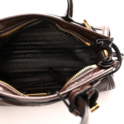 Prada Glossy Calfskin Triangle Mini Bonnie Shoulder Bag Moro 5 of 9