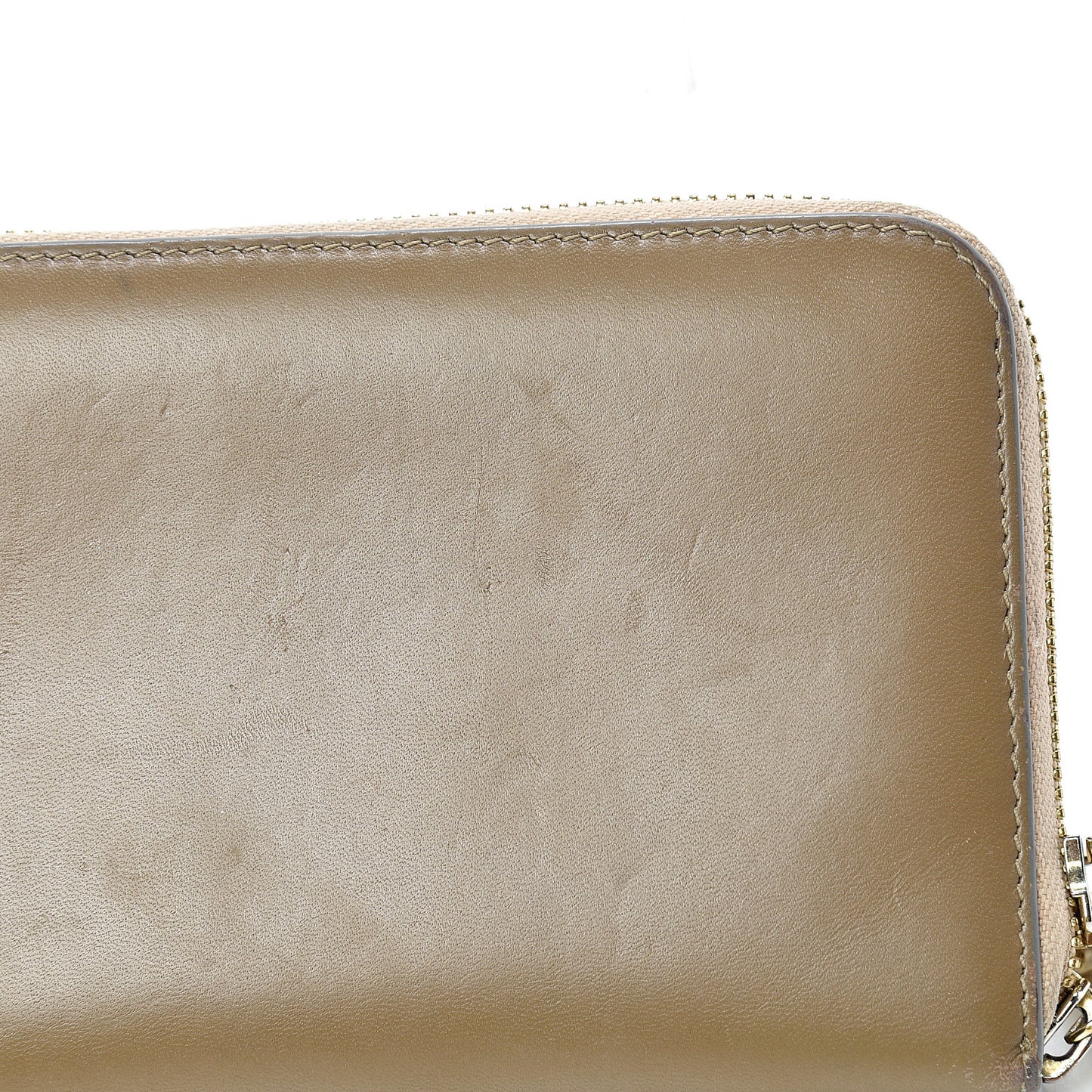 Metallic Calfskin Zip Around Wallet Gold