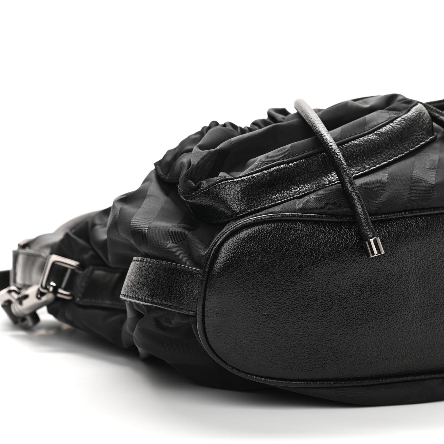 Nylon Tonal Check Drawstring Tote Black