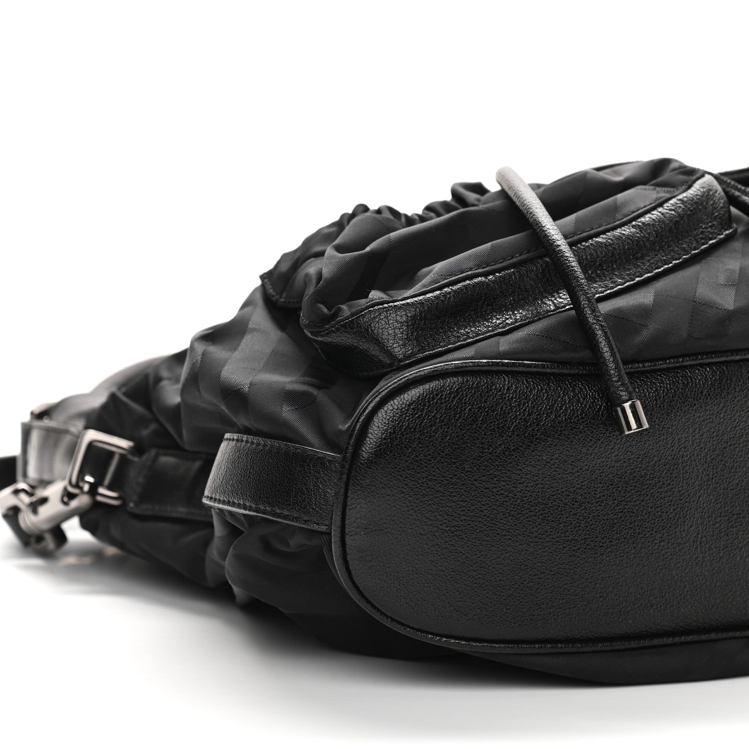 Burberry Nylon Tonal Check Drawstring Tote Black 9 of 10