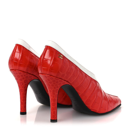 Chanel Crocodile Embossed Patent Calfskin Pumps 36.5 Coral White 5 of 11