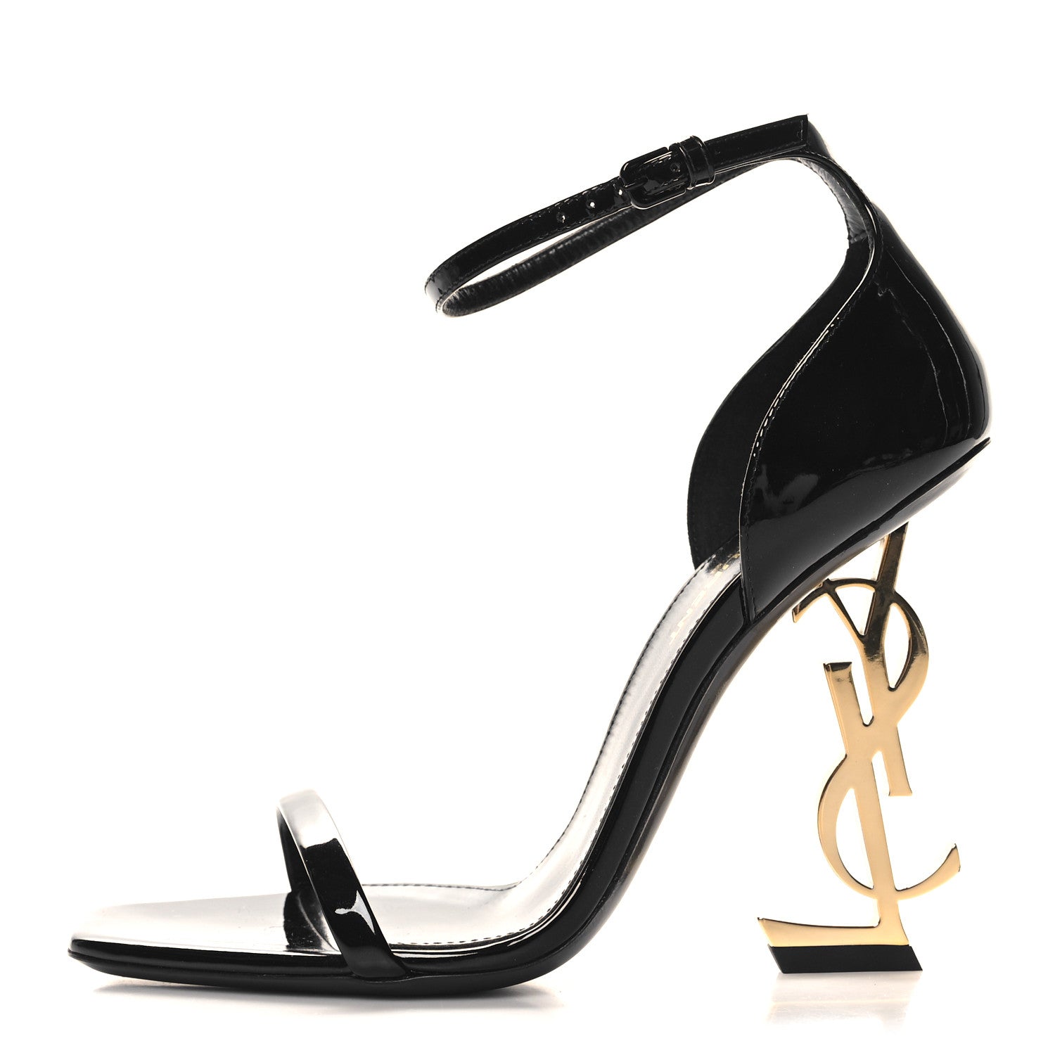Saint Laurent Patent Calfskin Opyum 110 Sandals 36.5 Black Gold 1 of 10