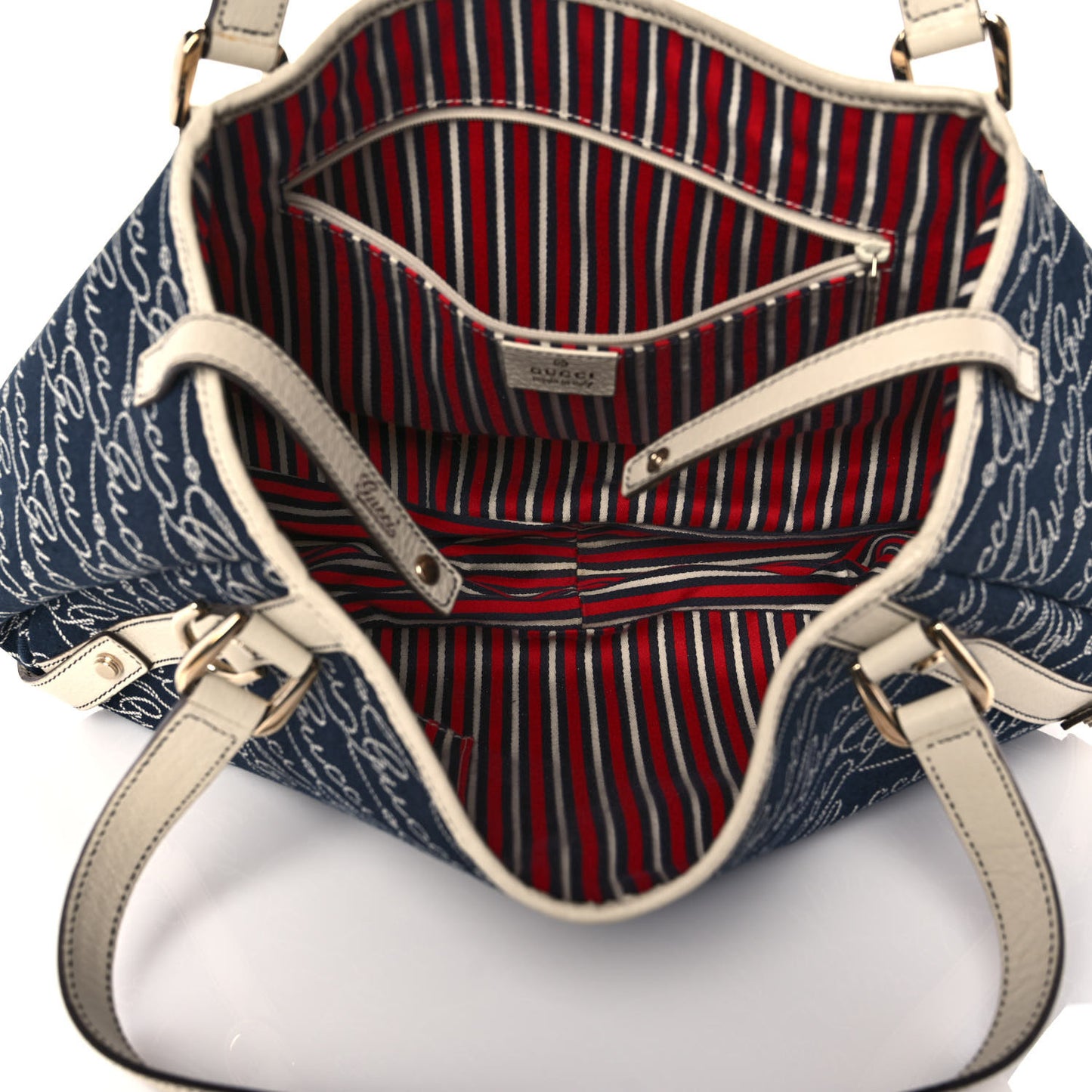 Canvas Logo Print Medium Abbey Shoulder Bag Navy Off White