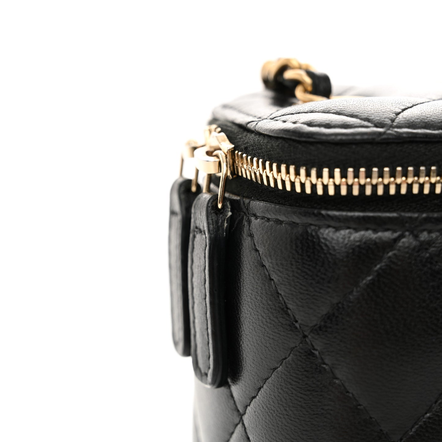 Lambskin Quilted Mini Pearl Crush Vanity Case With Chain Black