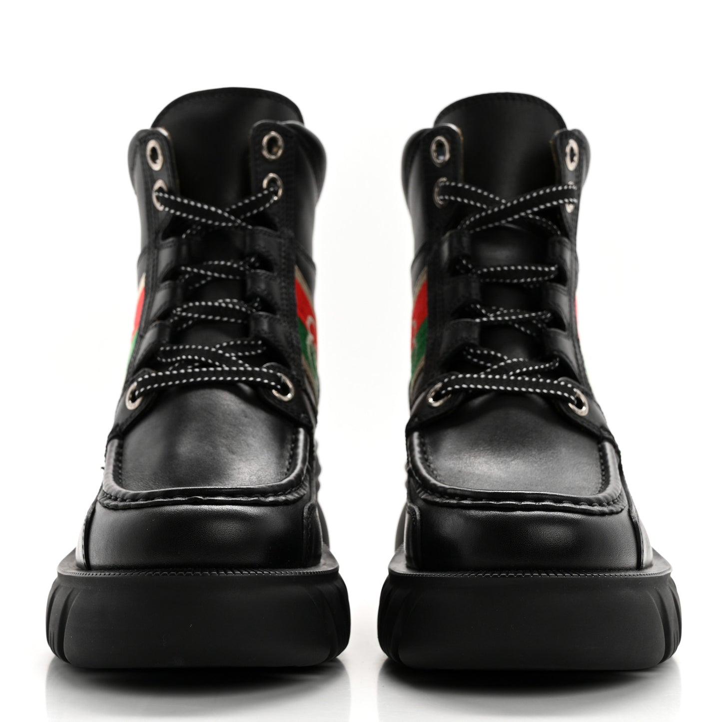 Quebec Calfskin Web Womens Interlocking G Lace Up Combat Boots 35 Black Mystic White Green Red