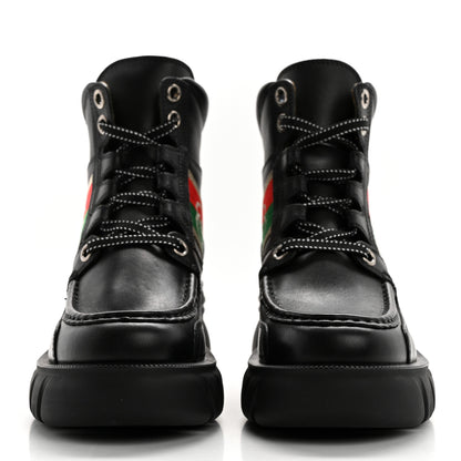 Gucci Quebec Calfskin Web Womens Interlocking G Lace Up Combat Boots 35 Black Mystic White Green Red 2 of 9