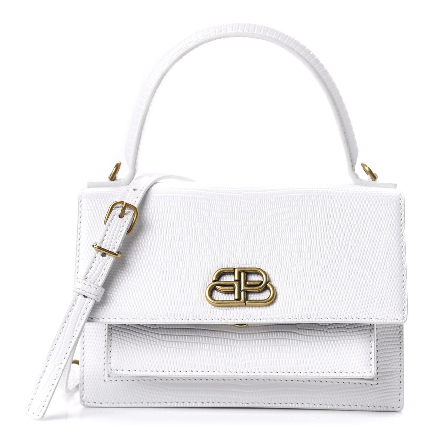 Patent Calfskin Lizard Embossed XS Sharp Top Handle Bag White