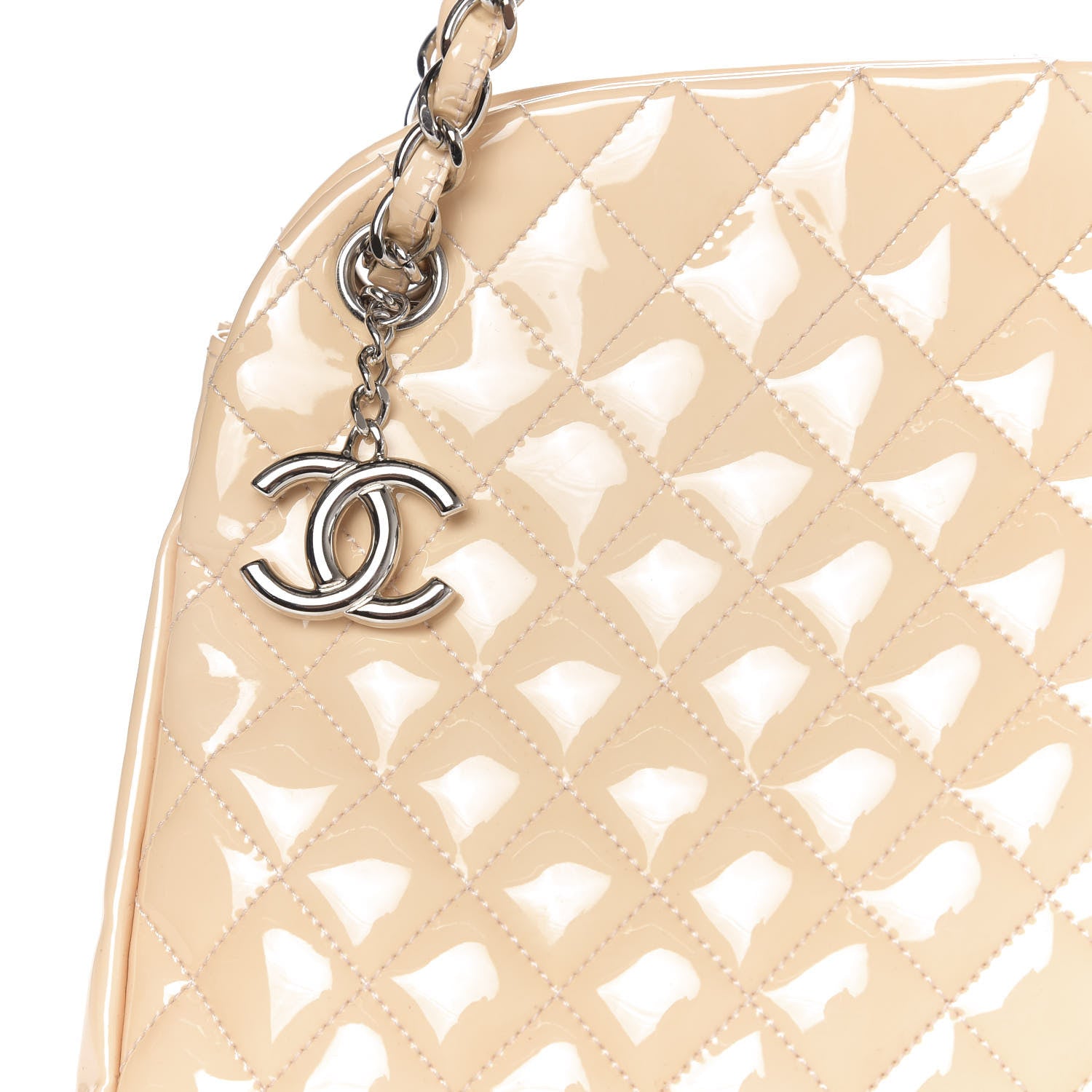 Chanel Patent Quilted Large Just Mademoiselle Bowling Bag Beige 11 of 11