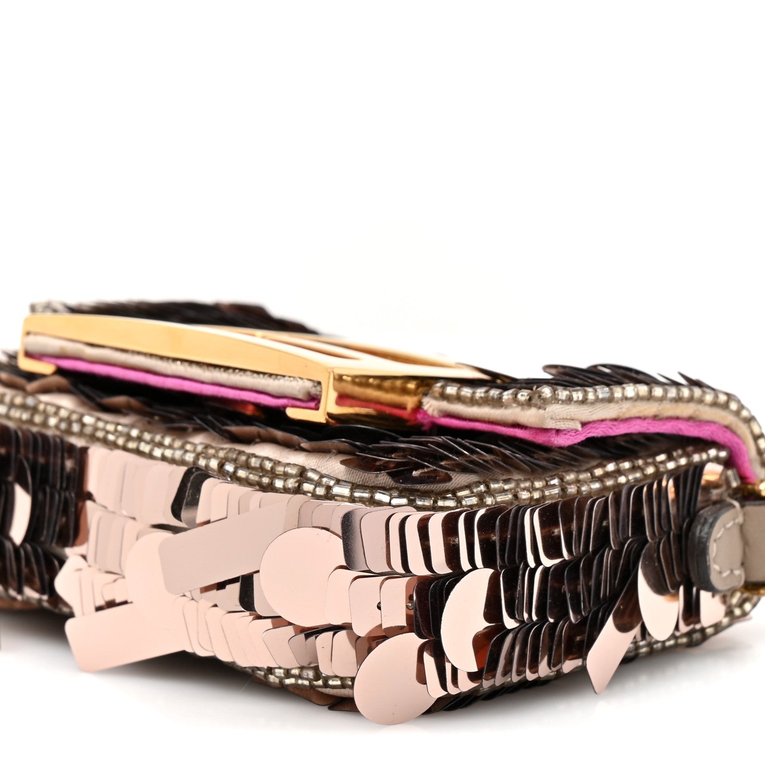 Fendi Sequin Paillettes Shiny Nappa Sex and the City Nano Maxi Buckle Baguette Charm Tortora 9 of 10