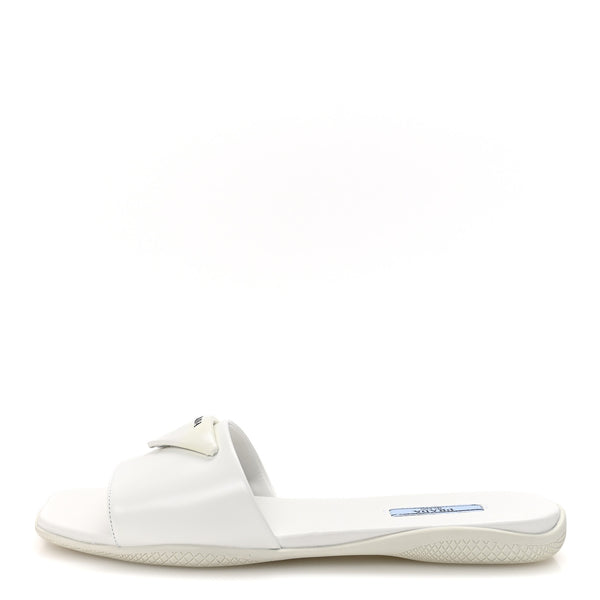 Prada Spazzolato Triangle Logo Slide Flat Sandals 39 White 1775968