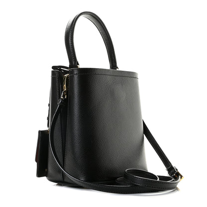 Prada Saffiano Cuir Small Panier Bucket Bag Black Fuoco 3 of 8